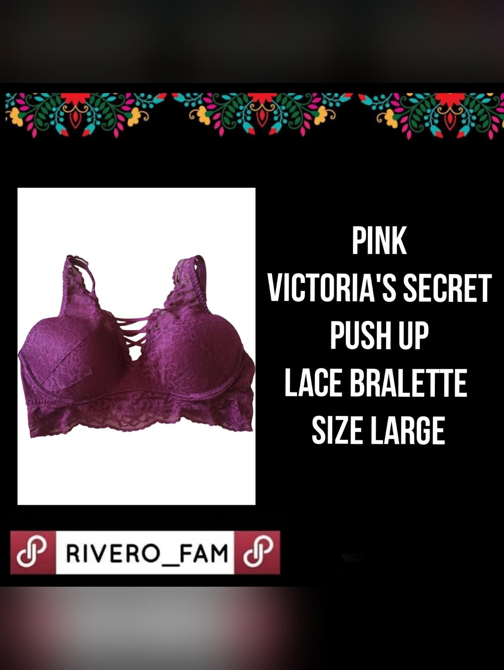 PINK | VICTORIA'S SECRET |PUSH UP LACE BRALETTE | SIZE LARGE